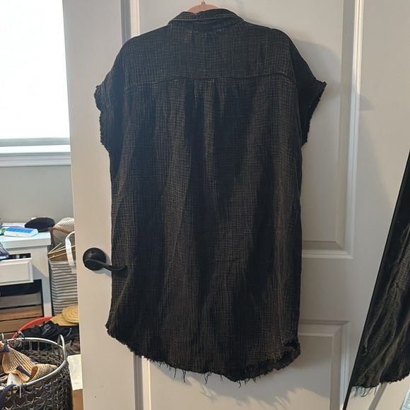Zenana Outfitters Black Button-Up Dress gauze mineral washed L/XL EUC - Picture 5 of 6